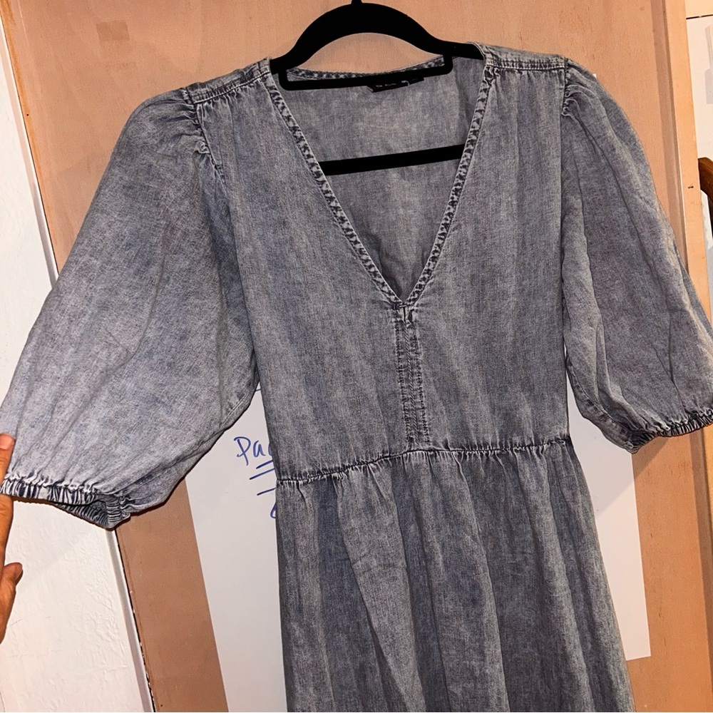 GAP Blue cutout back drop puff Dolman Sleeve V-Neck Maxi Sundress - Picture 9 of 13